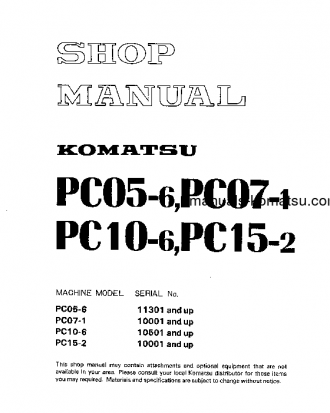 PC07-1(JPN) S/N 10001-UP Shop (repair) manual (English)