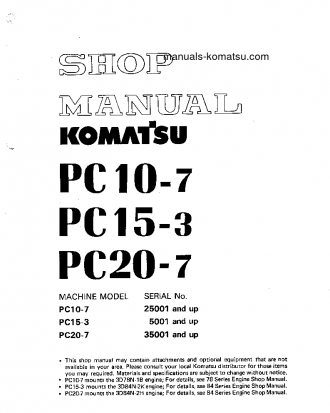PC20-7(JPN) S/N 35001-UP Shop (repair) manual (English)