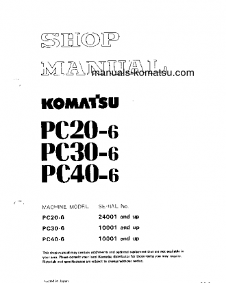 PC30-6(JPN) S/N 10001-UP Shop (repair) manual (English)