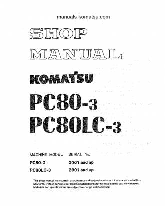PC80LC-3(JPN) S/N 2001-UP Shop (repair) manual (English)