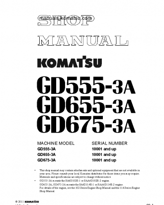 GD675-3(JPN)-A S/N 11001-UP Shop (repair) manual (English)