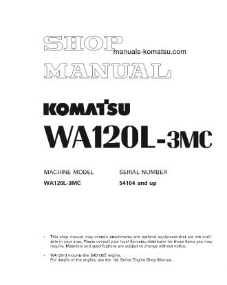 WA120L-3(JPN) S/N 54104-UP Shop (repair) manual (English)
