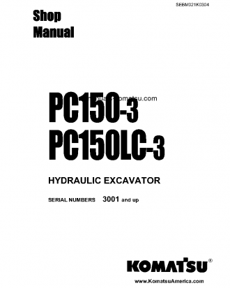 PC150LC-3(JPN) S/N 3001-UP Shop (repair) manual (English)
