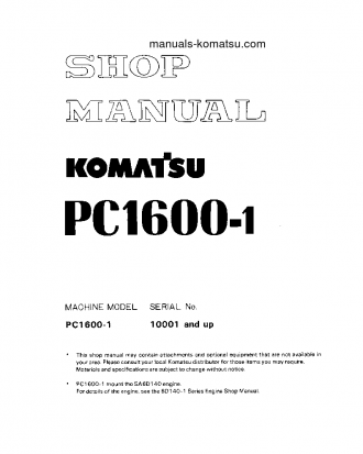 PC1600SP-1(JPN) S/N 10001-UP Shop (repair) manual (English)