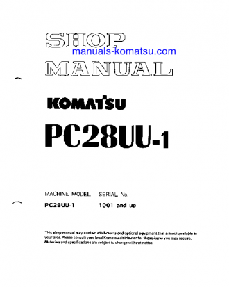 PC28UU-1(JPN) S/N 1001-UP Shop (repair) manual (English)