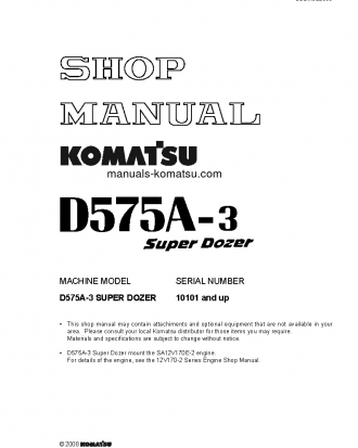 D575A-3(JPN) S/N 10101-UP Shop (repair) manual (English)