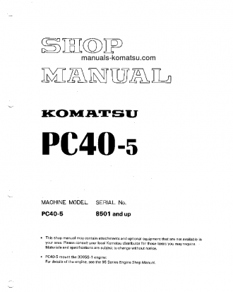 PC40-5(JPN) S/N 8501-UP Shop (repair) manual (English)