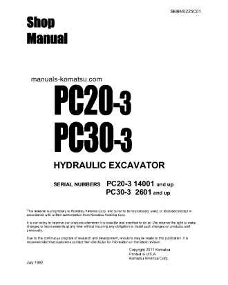PC30-3(JPN) S/N 2601-6000 Shop (repair) manual (English)