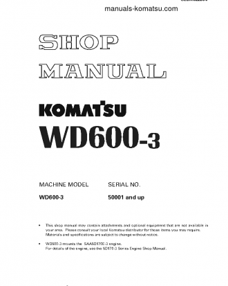 WD600-3(JPN) S/N 50001-UP Shop (repair) manual (English)