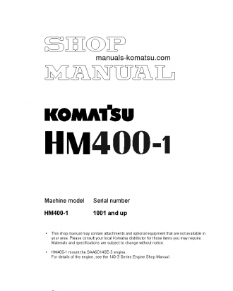 HM400-1(JPN) S/N 1001-UP Shop (repair) manual (English)
