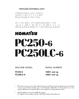 PC250-6(JPN) S/N 10001-UP Shop (repair) manual (English)
