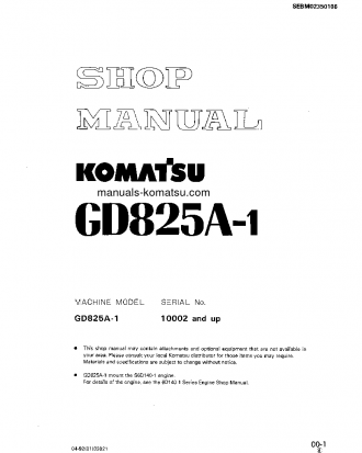 GD825A-1(JPN) S/N 10002-UP Shop (repair) manual (English)