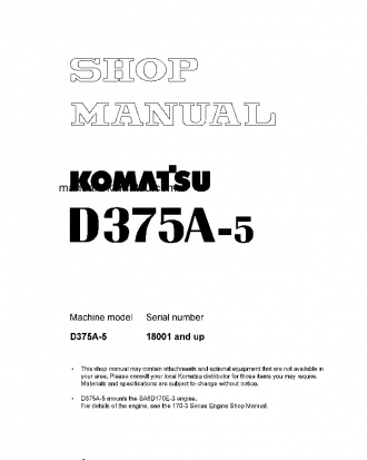 D375A-5(JPN) S/N 18001-UP Shop (repair) manual (English)