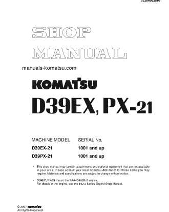 D39EX-21(JPN) S/N 1001-1500 Shop (repair) manual (English)