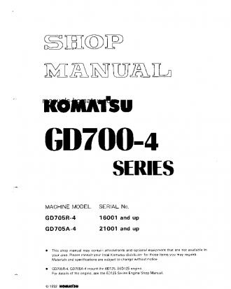 GD705A-4(JPN) S/N 21001-UP Shop (repair) manual (English)