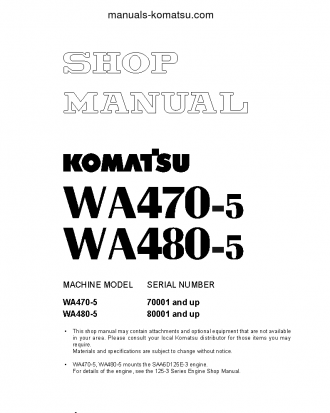 WA470-5(JPN) S/N 70001-UP Shop (repair) manual (English)