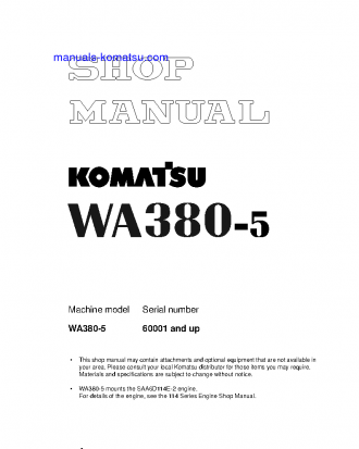 WA380-5(JPN) S/N 60001-UP Shop (repair) manual (English)