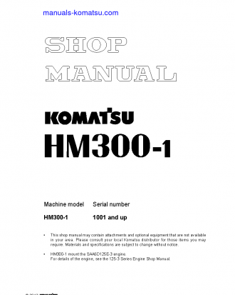 HM300-1(JPN) S/N 1001-UP Shop (repair) manual (English)