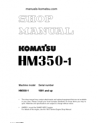 HM350-1(JPN) S/N 1001-UP Shop (repair) manual (English)