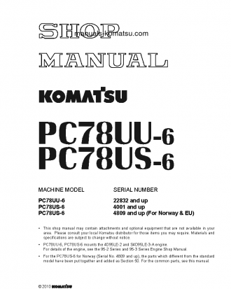 PC78US-6(JPN)-FOR NORWAY S/N 4809-UP Shop (repair) manual (English)