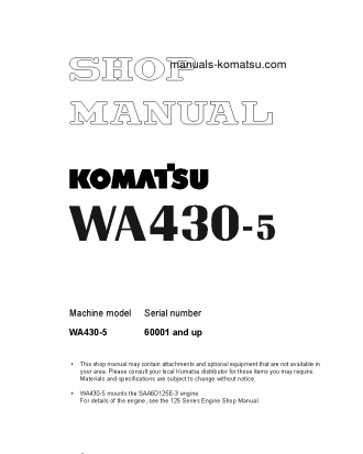 WA430-5(JPN) S/N 60001-UP Shop (repair) manual (English)