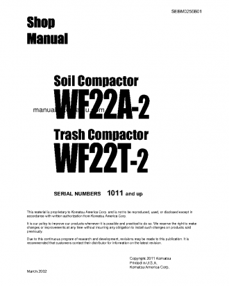 WF22A-2(JPN) S/N 1011-UP Shop (repair) manual (English)