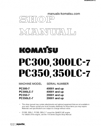PC300LC-7(JPN) S/N J20001-UP Shop (repair) manual (English)