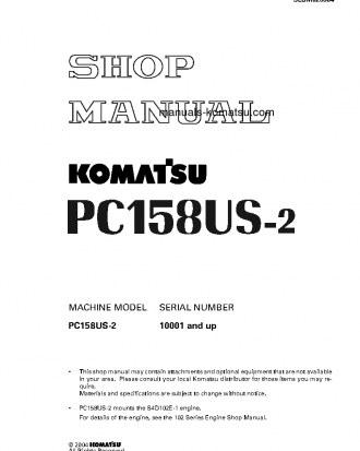 PC158USLC-2(JPN) S/N 10018-UP Shop (repair) manual (English)