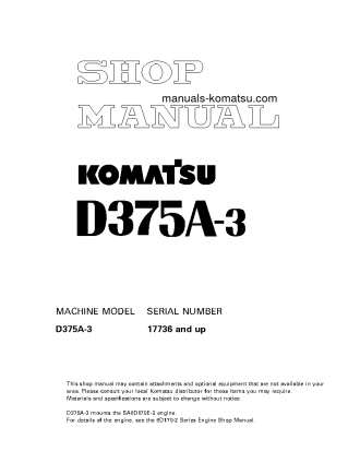 D375A-3(JPN)--50C DEGREE FOR CANADA S/N 17736-UP Shop (repair) manual (English)