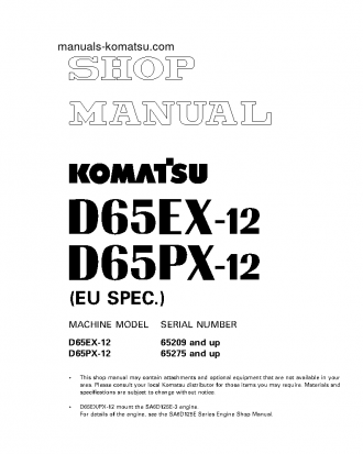 D65PX-12(JPN)-FOR EU S/N 65275-UP Shop (repair) manual (English)