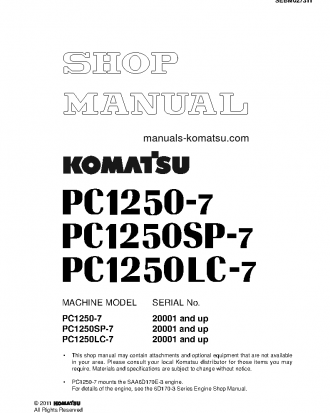 PC1250-7(JPN) S/N 20001-UP Shop (repair) manual (English)