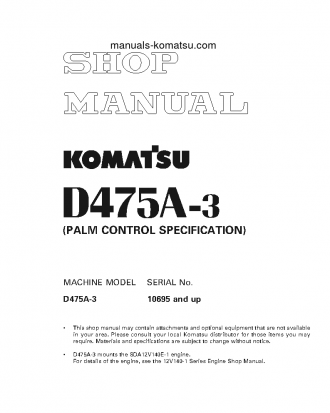 D475A-3(JPN) S/N 10695-UP Shop (repair) manual (English)
