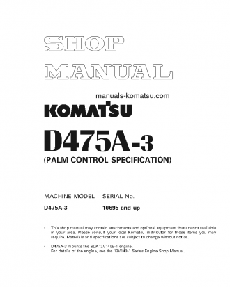 D475A-3(JPN)-PALM CONTROL SYSTEM S/N 10695-10726 Shop (repair) manual (English)