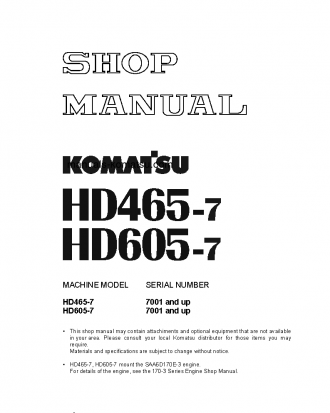 HD465-7(JPN) S/N 7001-UP Shop (repair) manual (English)