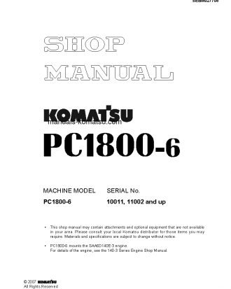 PC1800-6(JPN)-T2 S/N 11002-UP Shop (repair) manual (English)
