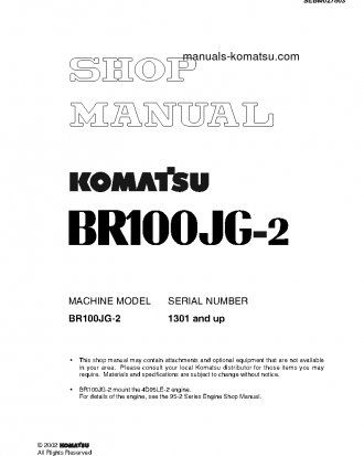 BR100JG-2(JPN) S/N 1301-UP Shop (repair) manual (English)