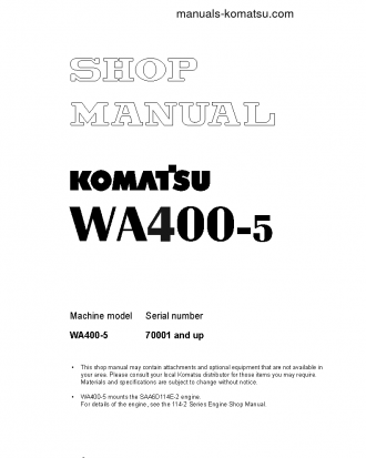 WA400-5(JPN) S/N 70001-UP Shop (repair) manual (English)