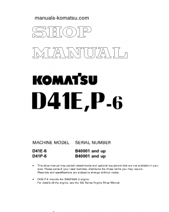 D41P-6(BRA)-BB S/N B40001-UP Shop (repair) manual (English)