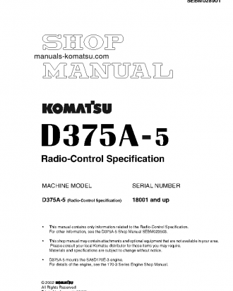 D375A-5(JPN)-RADIO CONTROL S/N 18001-UP Shop (repair) manual (English)