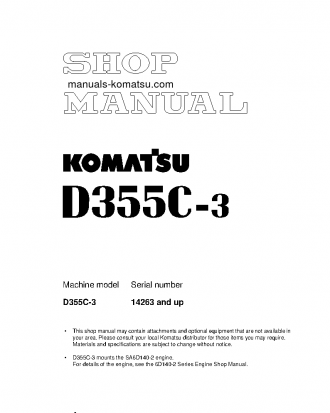 D355C-3(JPN)--30C DEGREE S/N 14263-UP Shop (repair) manual (English)