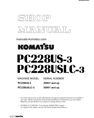 PC228USLC-3(JPN)-FOR USA S/N 30001-UP Shop (repair) manual (English)