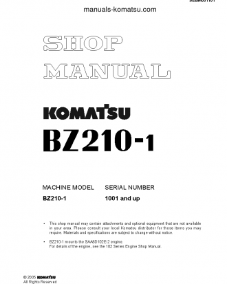 BZ210-1(JPN) S/N 1001-UP Shop (repair) manual (English)