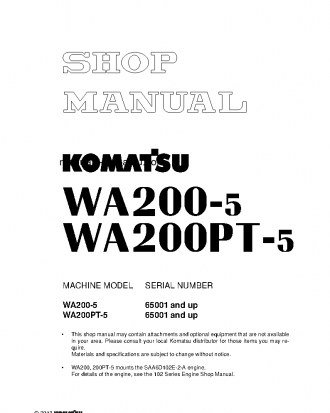 WA200-5(JPN) S/N 65001-UP Shop (repair) manual (English)