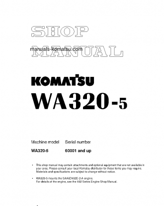 WA320-5(JPN) S/N 60001-UP Shop (repair) manual (English)