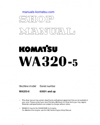 WA320L-5(JPN) S/N 60001-UP Shop (repair) manual (English)