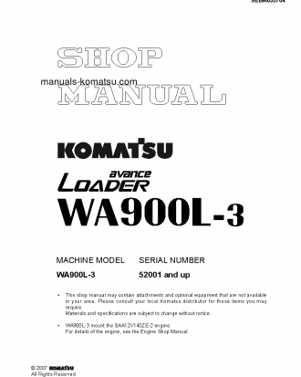 WA900L-3(JPN) S/N 52001-UP Shop (repair) manual (English)