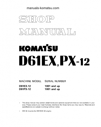 D61EX-12(JPN)-FOR IRAQ S/N 1001-UP Shop (repair) manual (English)