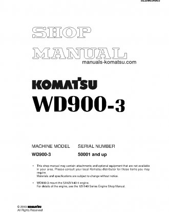 WD900-3(JPN) S/N 50001-UP Shop (repair) manual (English)