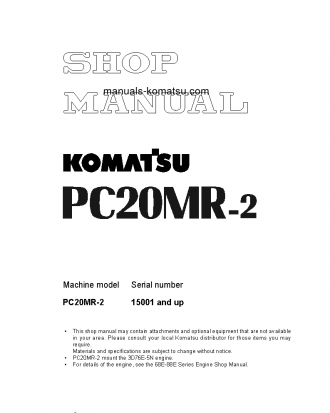 PC20MR-2(JPN)-FOR CAB S/N 15001-UP Shop (repair) manual (English)