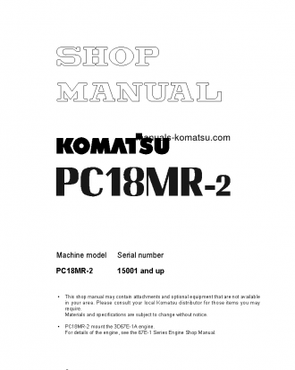 PC18MR-2(JPN) S/N 15001-UP Shop (repair) manual (English)
